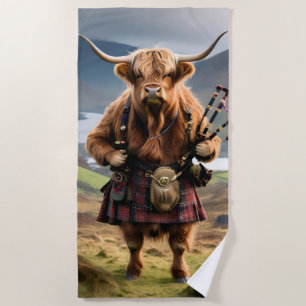 Serviette De Plage Cornemuseuse de vache des Highlands écossais,