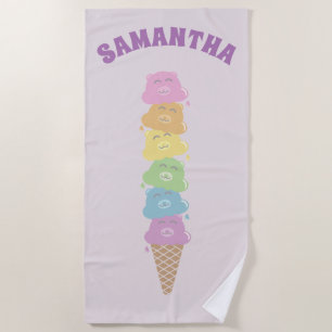 Serviette De Plage Cornet de crème glacée mignon personnalisé d'ours