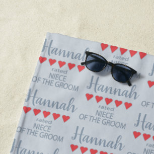 Serviette De Plage Cortège de mariage 5 cœurs Nièce du marié