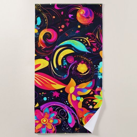 Serviette De Plage Cosmos floraux psychédéliques (Devant)