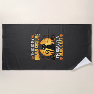 Serviette De Plage Costume humain Halloween Cimetière de chat noir