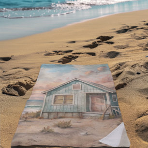 Serviette De Plage Cosy Coastal Cottal Beach House Aquarelle