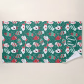 Serviette De Plage Cosy hiver Noël Mittens Motif en vert (Devant)
