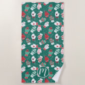 Serviette De Plage Cosy hiver Noël Mittens Motif en vert (Devant)