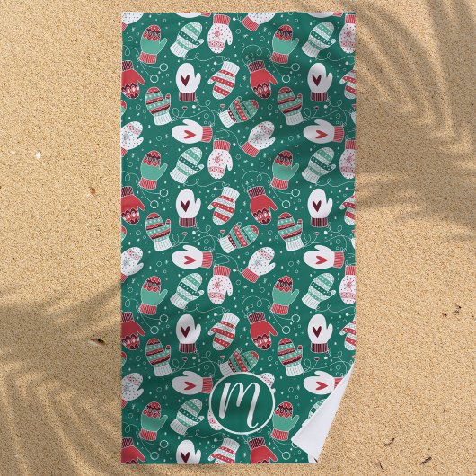 Serviette De Plage Cosy hiver Noël Mittens Motif en vert