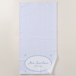 Serviette De Plage Côte Chic Madame Blue Personnalisé pour Lune de Mi