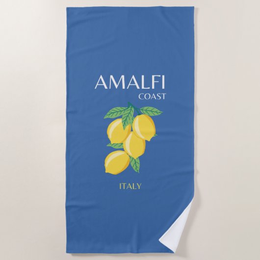 Serviette De Plage Côte d'Amalfi, Art de Voyage, Preppy, Bleu (Devant)