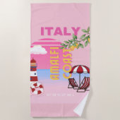 Serviette De Plage Côte d'Amalfi, Voyage à Preppy, Rose (Devant)