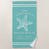 Serviette De Plage Côte Starfish Beach House Nom de famille Turquoise (Devant)