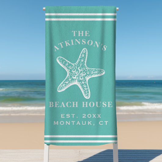 Serviette De Plage Côte Starfish Beach House Nom de famille Turquoise