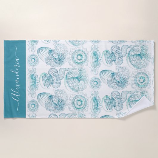 Serviette De Plage Côte Turquoise turquoise aqua méduse marine (Devant)
