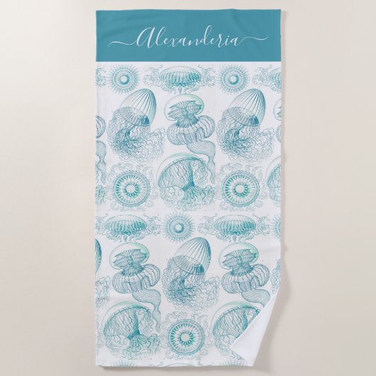 Serviette De Plage Côte Turquoise turquoise aqua méduse marine (Devant)