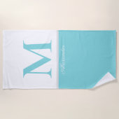 Serviette De Plage Côtière Moderne Bleu Turquoise Blanc Monogramme (Devant)