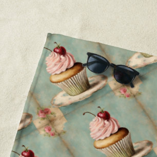 Serviette De Plage Cottagecore Vintage Pays Français Cupcake Rose