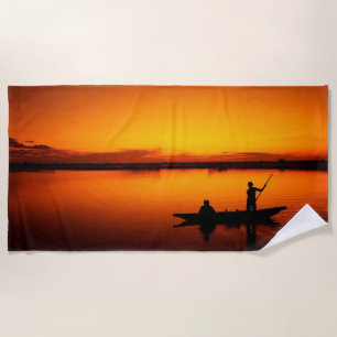 Serviette De Plage Coucher de soleil, bateau d'aviron Silhouette-1649