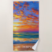 Serviette De Plage Coucher de soleil clair tropical avec nom personna (Devant)