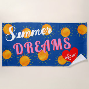 Serviette De Plage Coucher de soleil Cœur Rouge Rêves d'Été Bleu