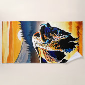 Serviette De Plage Coucher de soleil de bison majestueux (Devant)