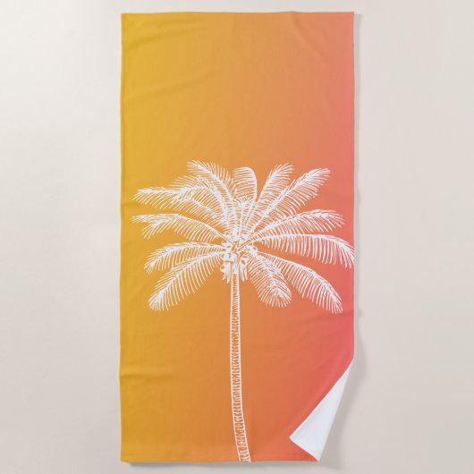 Serviette De Plage Coucher de soleil de palmier blanc tropical (Devant)