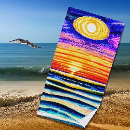 Serviette De Plage Coucher de soleil de plage avec vagues et soleil, 