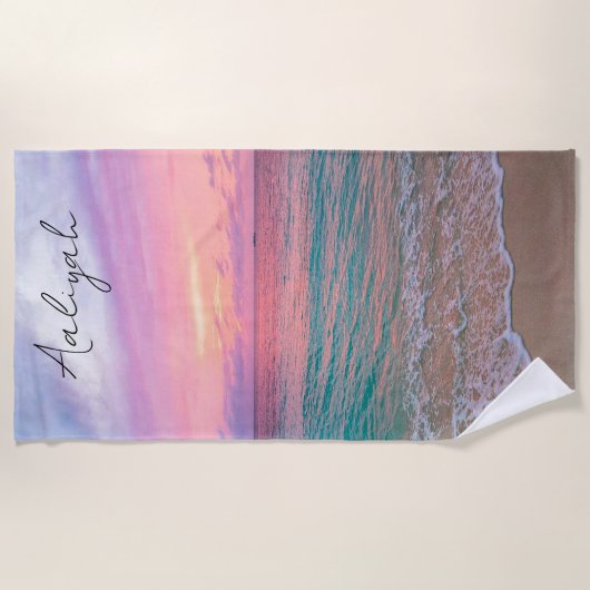 Serviette De Plage Coucher de soleil de plage personnalisé (Devant)