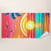 Serviette De Plage Coucher de soleil de plage tropical avec arc-en-ci (Devant)