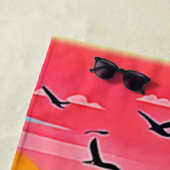 Serviette De Plage Coucher de soleil de plage tropical avec arc-en-ci (En situation)