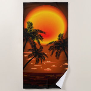 Serviette De Plage Coucher de soleil et palmiers