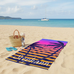Serviette De Plage Coucher de soleil rétro Personnalisé