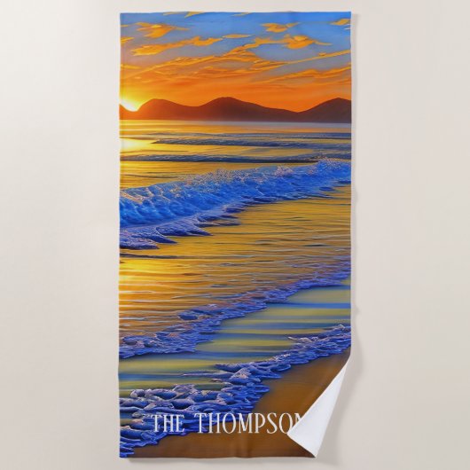 Serviette De Plage Coucher de soleil sur la plage de sable (Devant)