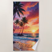 Serviette De Plage Coucher de soleil sur la plage tropicale personnal (Devant)