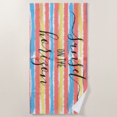 Serviette De Plage Coucher de soleil sur les rayures d'aquarelle Hori (Devant)