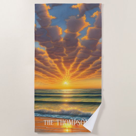 Serviette De Plage Coucher de soleil sur une belle plage (Devant)