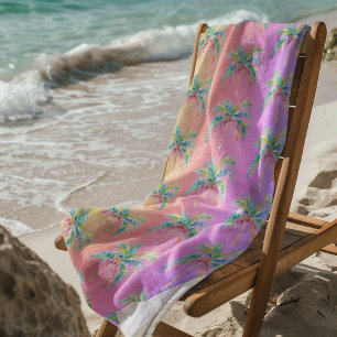 Serviette De Plage Coucher de soleil sur une île tropicale Palmier