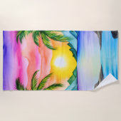 Serviette De Plage Coucher de soleil sur une plage tropicale insulair (Devant)