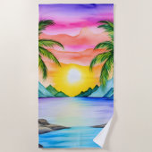 Serviette De Plage Coucher de soleil sur une plage tropicale insulair (Devant)
