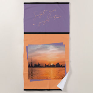 Serviette De Plage Coucher de soleil sur une ville côtière - Art 