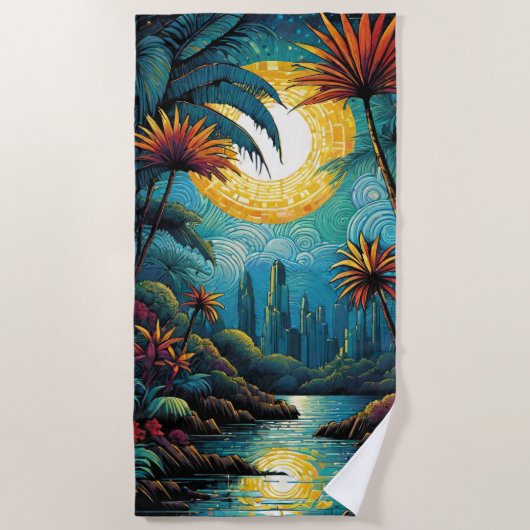 Serviette De Plage Coucher de soleil tropical (Devant)