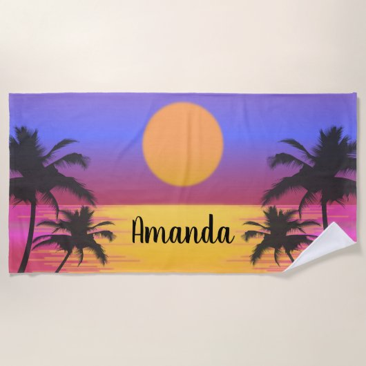 Serviette De Plage Coucher de soleil tropical (Devant)