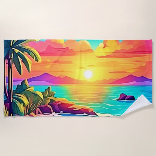 Serviette De Plage Coucher de soleil tropical : Ciel vif (Devant)