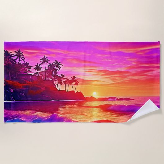 Serviette De Plage Coucher de soleil tropical : Plage d'art (Devant)