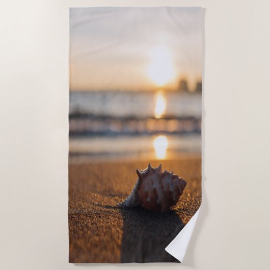 Serviette De Plage Coucher de soleil tropical sur la plage coquillage (Devant)