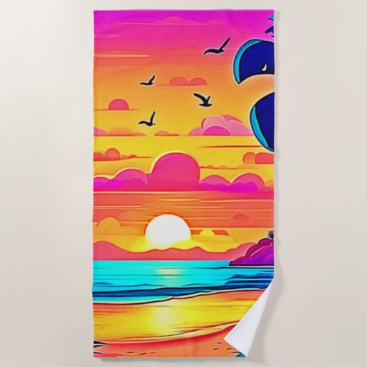 Serviette De Plage Coucher de soleil tropical vif (Devant)