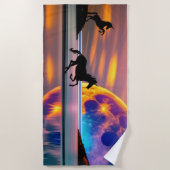 Serviette De Plage Coucher de soleil violet, licornes, Pleine lune su (Devant)