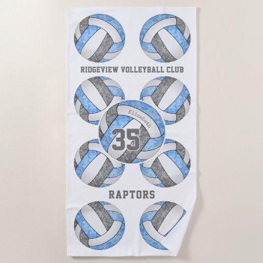 Serviette De Plage couleur bleu clair gris de l'équipe nom volleyball (Devant)