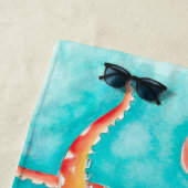 Serviette De Plage Couleur d'eau octopique des Tentacles rouges orang (En situation)