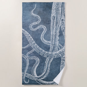 Serviette De Plage Couleur d'eau octopus bleu crémeux Vintage