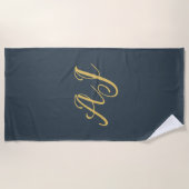 Serviette De Plage Couleur Or Charbon Monogramme Initial Professionne (Devant)