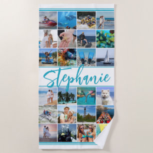 Serviette De Plage Couleur personnalisée 24 Photo Collage
