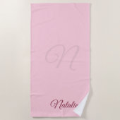 Serviette De Plage Couleur rose pastel monogrammée (Devant)